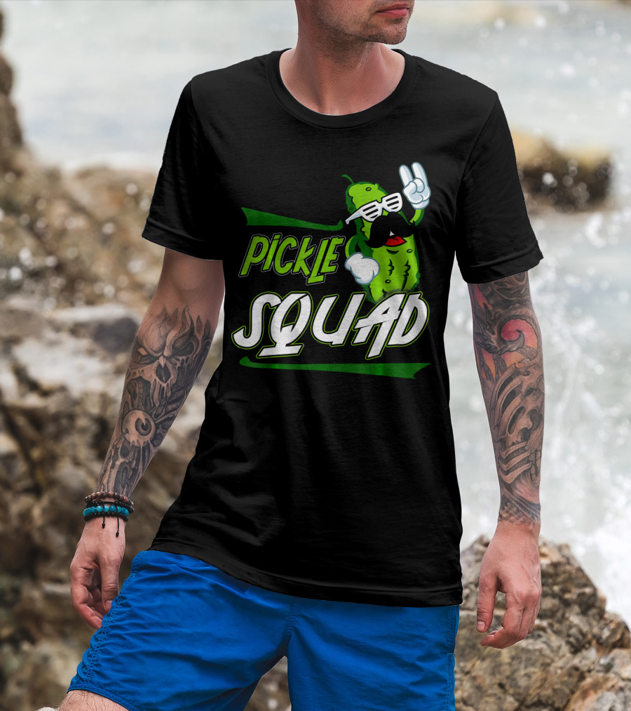 Pickle Squad Great Pickles Lover Retro Cool Mustache Rocker T-Shirt
