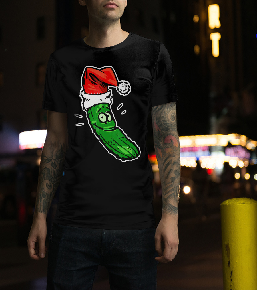 Funny Santa Pickle Christmas Cartoon Santa Hat T-Shirt