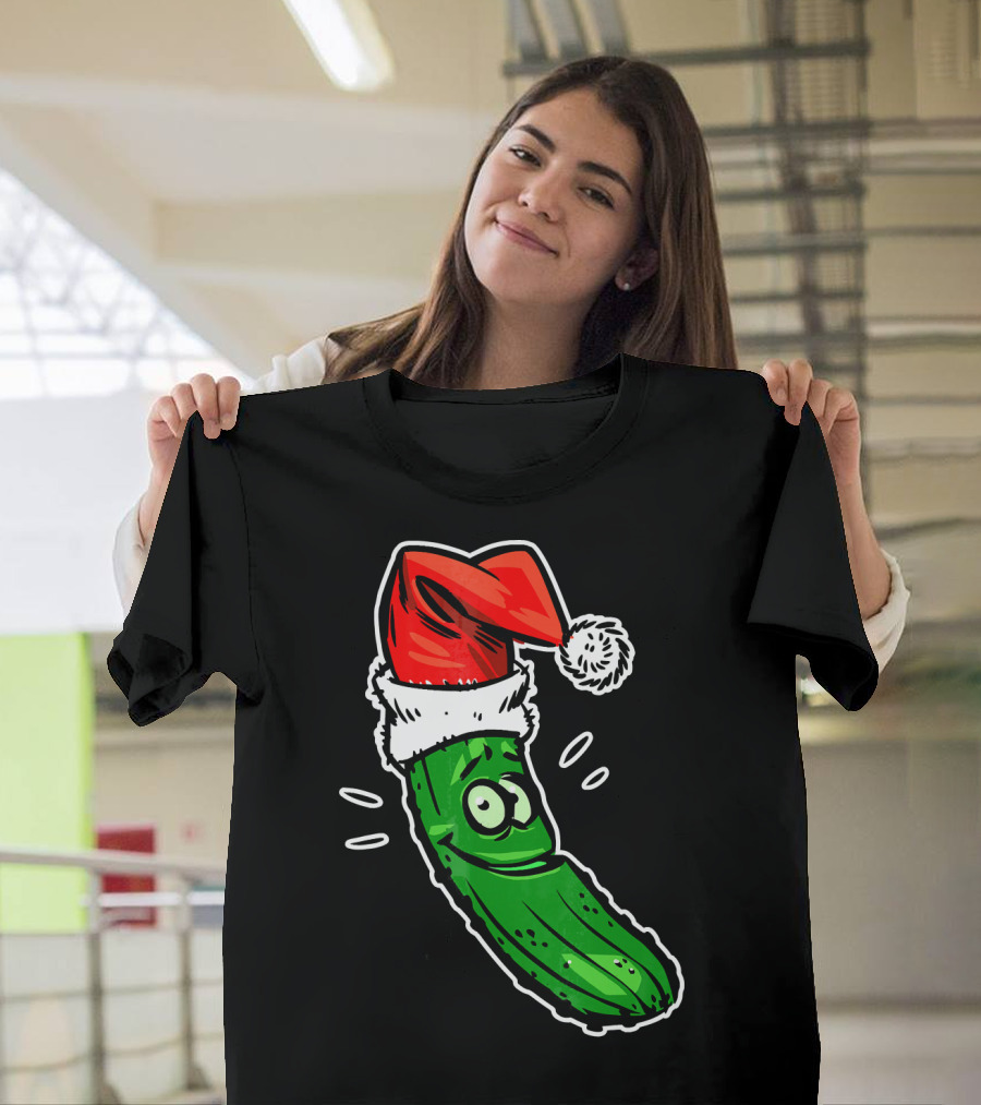 Funny Santa Pickle Christmas Cartoon Santa Hat T-Shirt