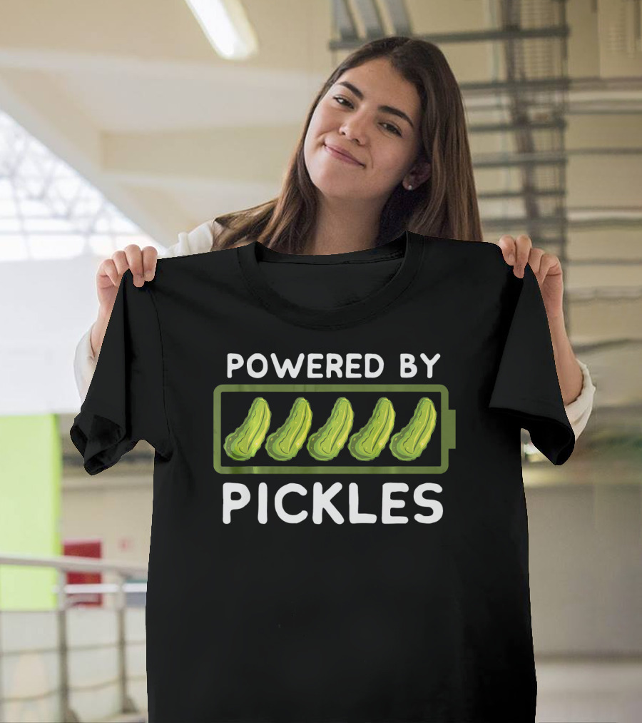 Powered By Pickles Pickle Battery T-Shirt