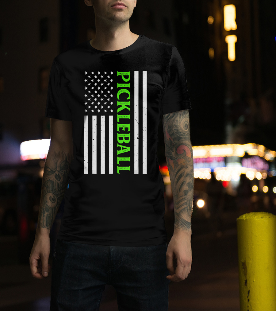 Pickleball Vintage Distressed American Flag T-Shirt
