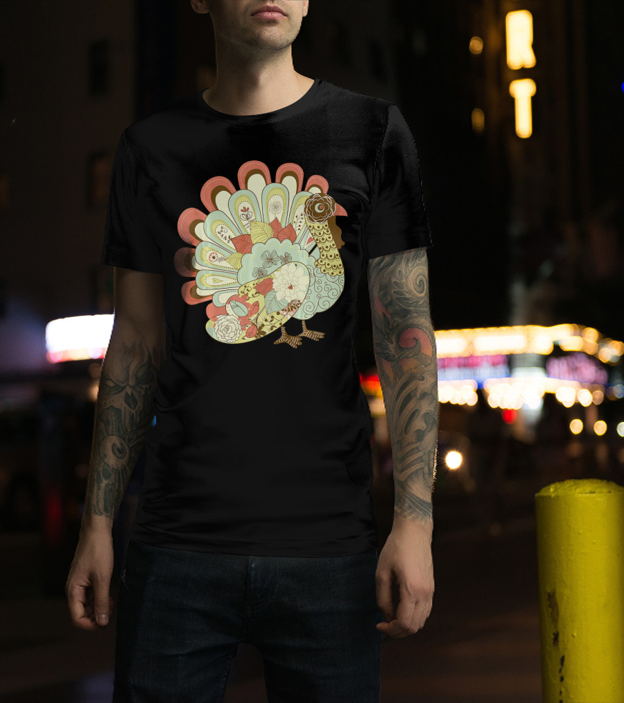 Retro Thanksgiving Turkey Vintage Floral T-Shirt