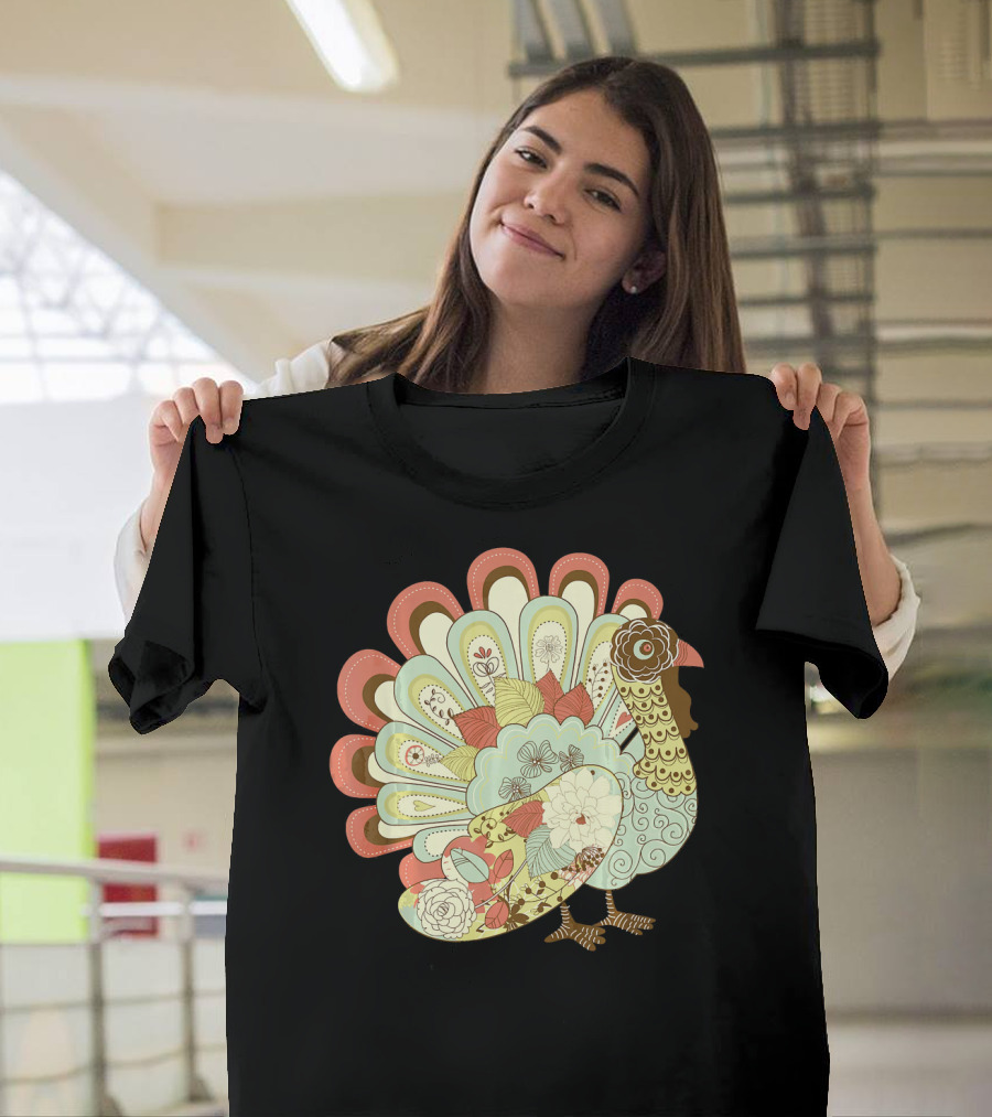 Retro Thanksgiving Turkey Vintage Floral T-Shirt