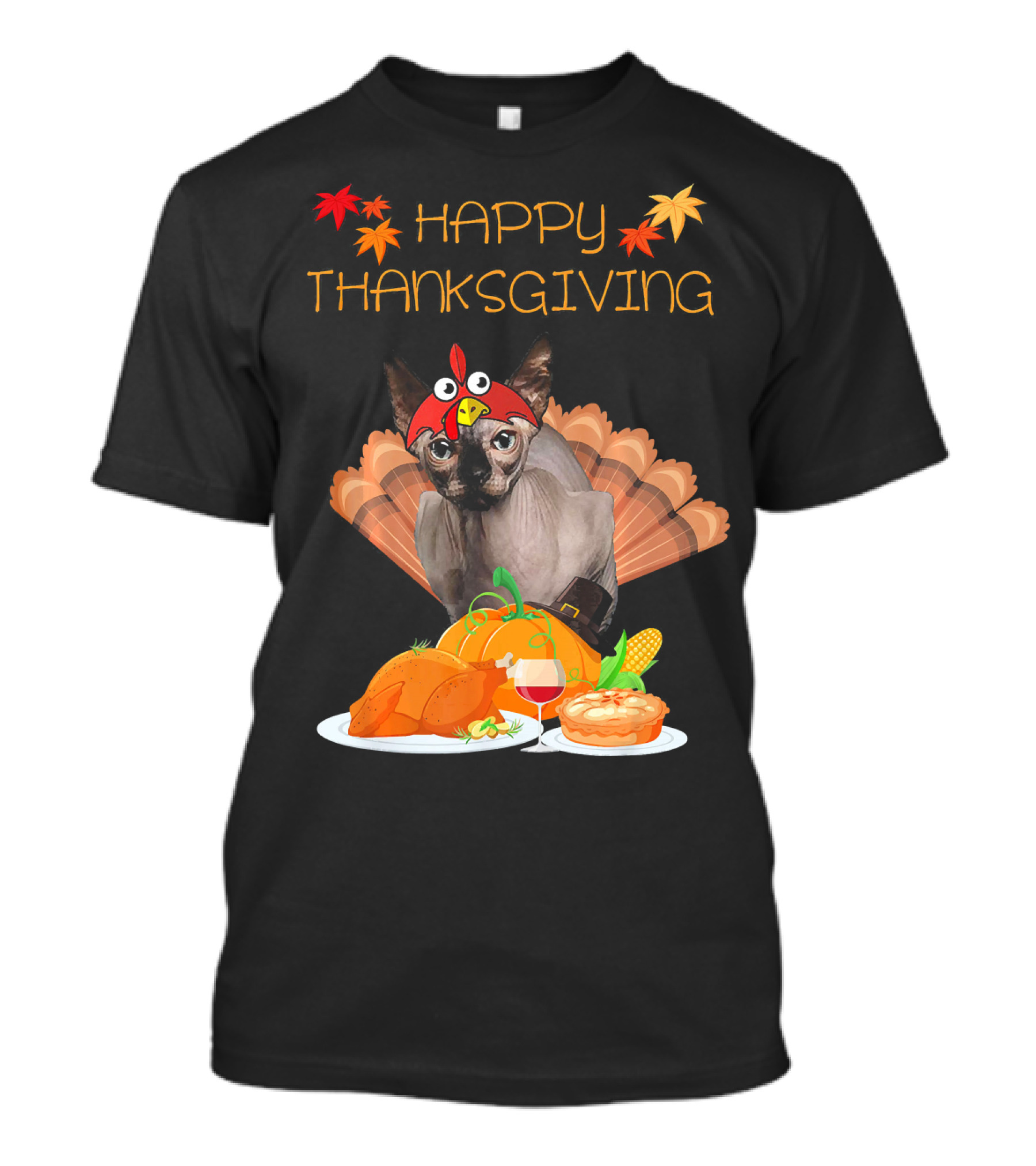Happy Thanksgiving Sphynx Cat Turkey Feast T-Shirt
