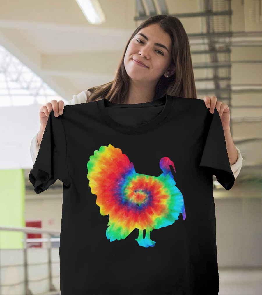 Tie Dye Turkey Thanksgiving Spiral Color Burst T-Shirt