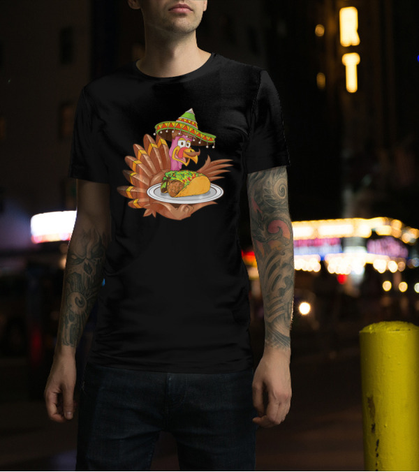 Cool Turkey Wearing Sombrero Holding Tacos T-Shirt