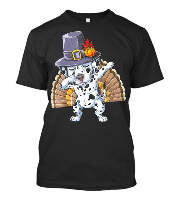 Thanksgiving Dabbing Dalmatian Pilgrim Hat Turkey Tail T-Shirt