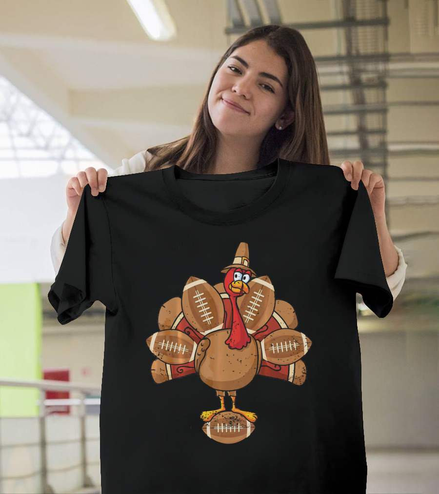 Thanksgiving Turkey With Football Feathers T-Shirt