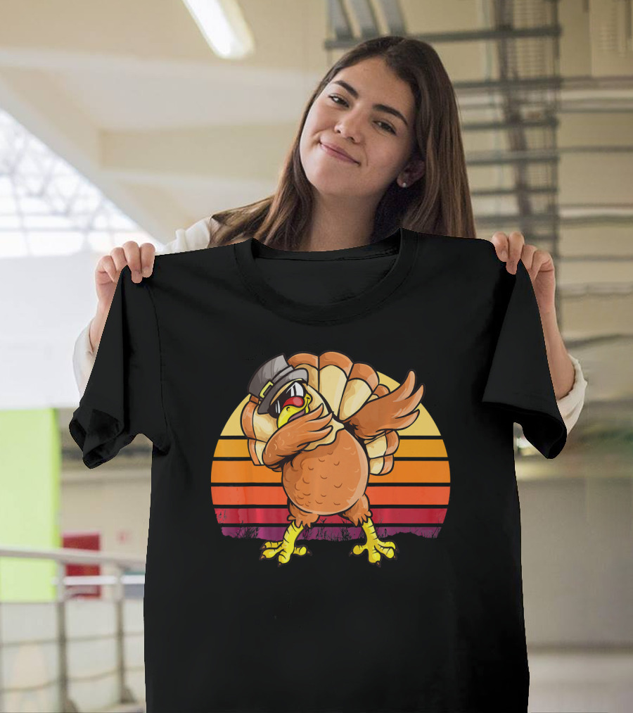 Dabbing Turkey Kids Boys Dab Hat Dance Vintage Sunset T-Shirt