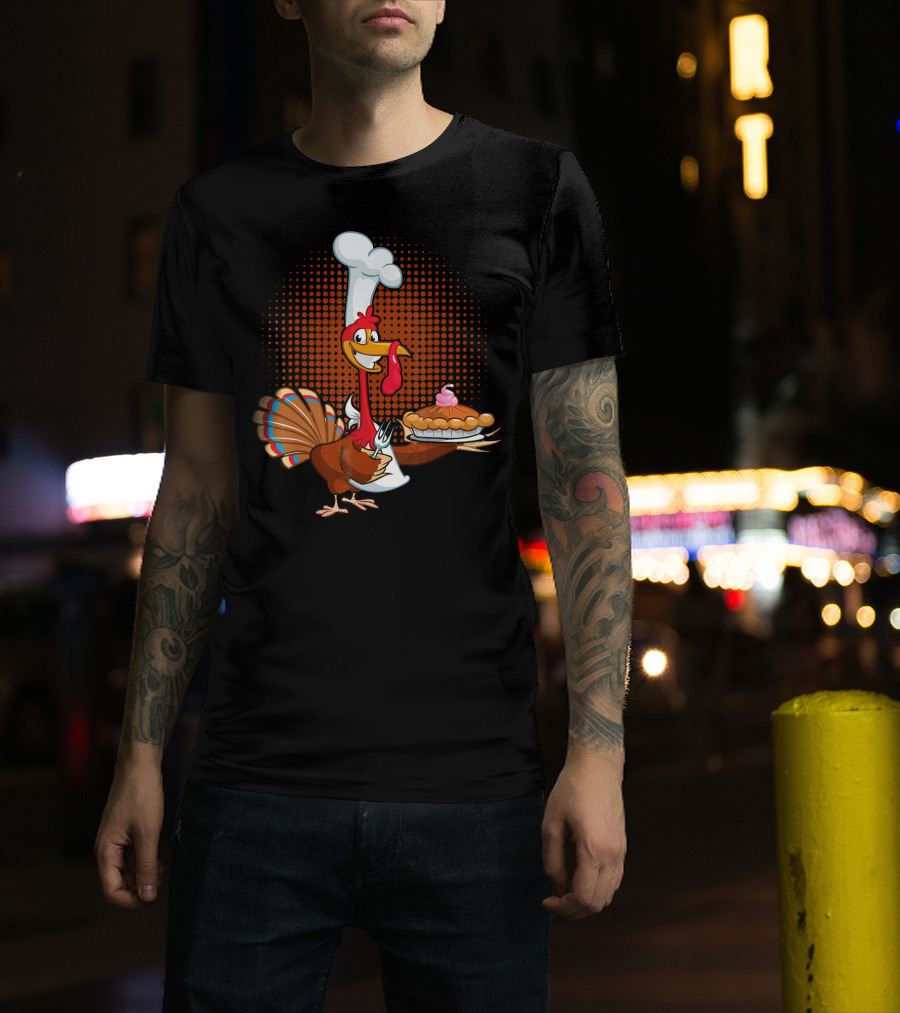 Turkey Chef Holding Pumpkin Pie T-Shirt