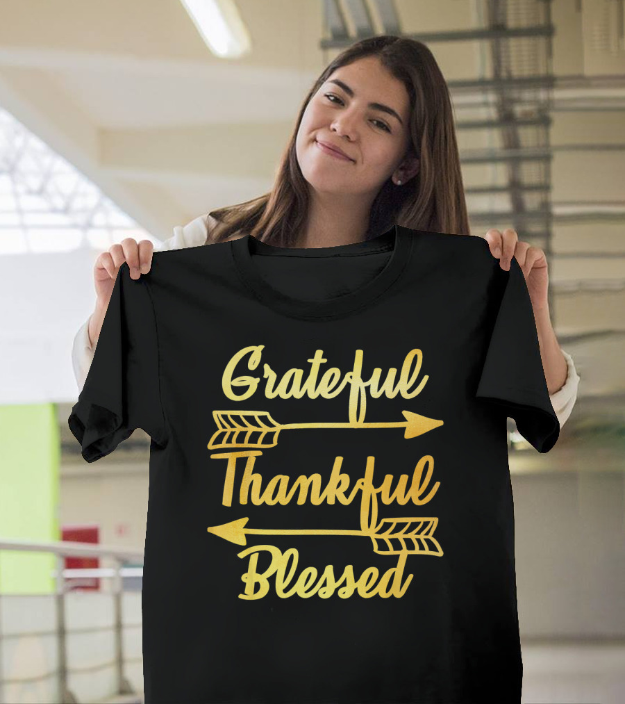 Grateful Thankful Blessed Arrows Typography T-Shirt