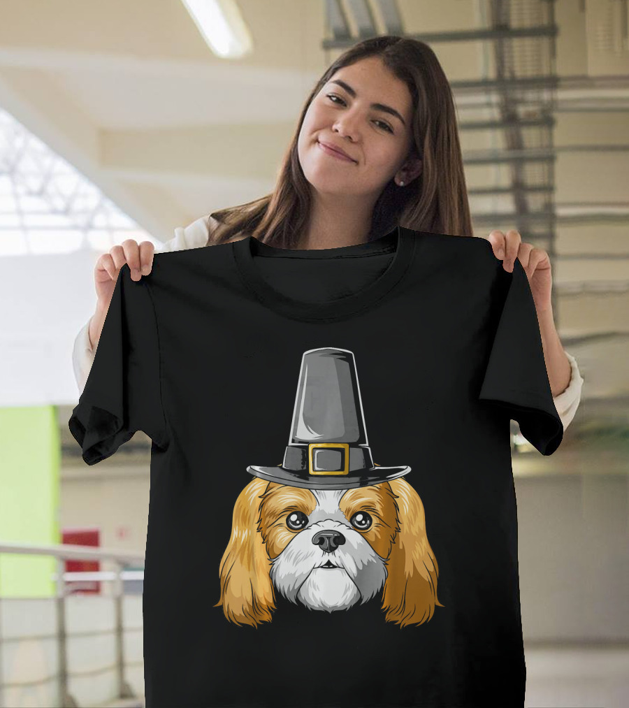 Shih Tzu Wearing Pilgrim Hat Thanksgiving T-Shirt