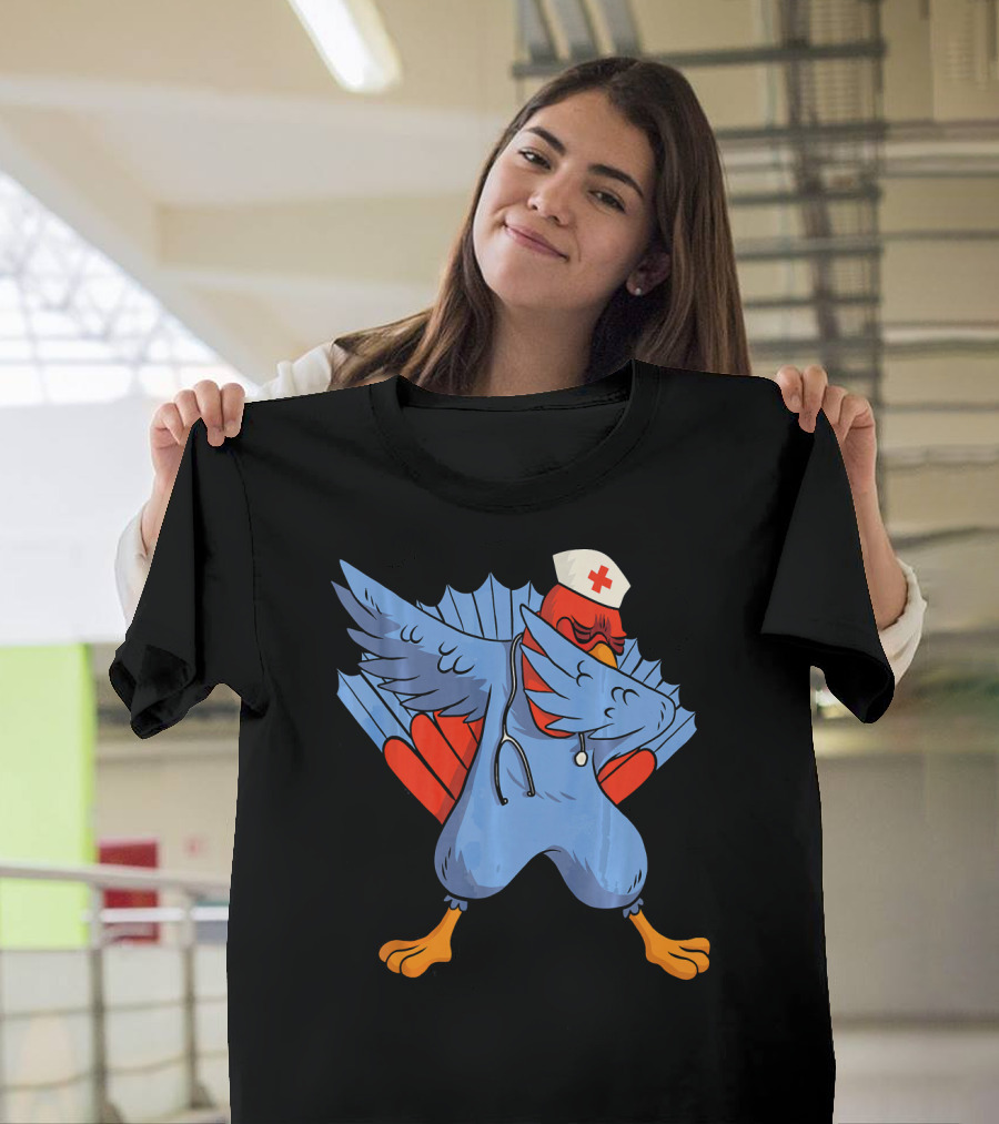 Dabbing Nurse Turkey Wearing Scrubs and Stethoscope with Nurse Cap T-Shirt