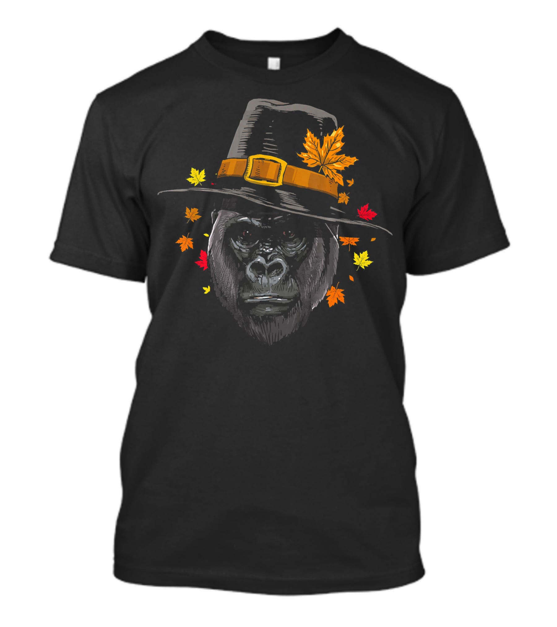 Thanksgiving Gorilla In Pilgrim Hat With Autumn Leaves T-Shirt
