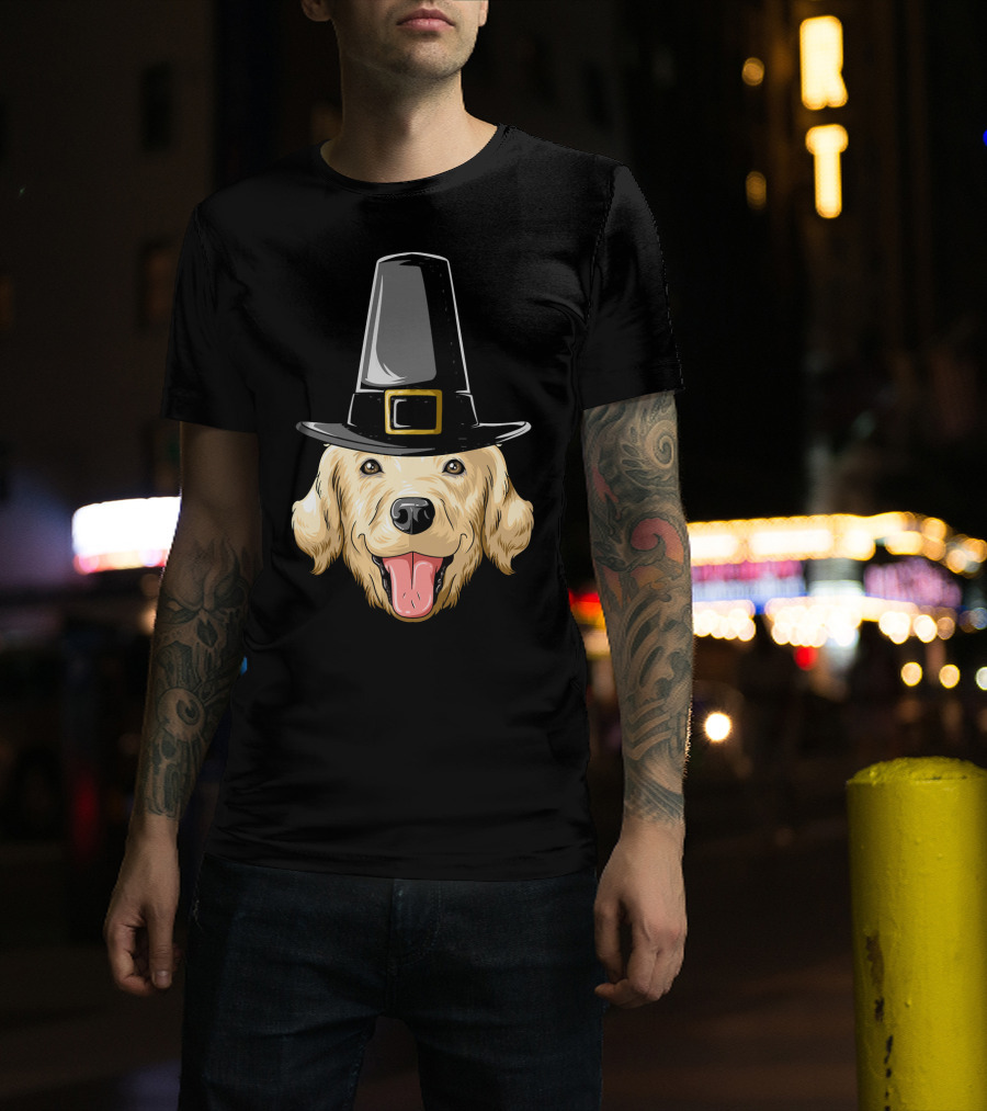 Golden Retriever Thanksgiving Pilgrim Hat T-Shirt