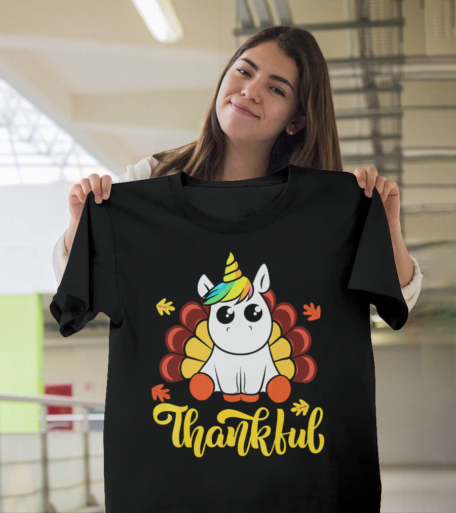 Thankful Thanksgiving Unicorn Turkey Cut T-Shirt