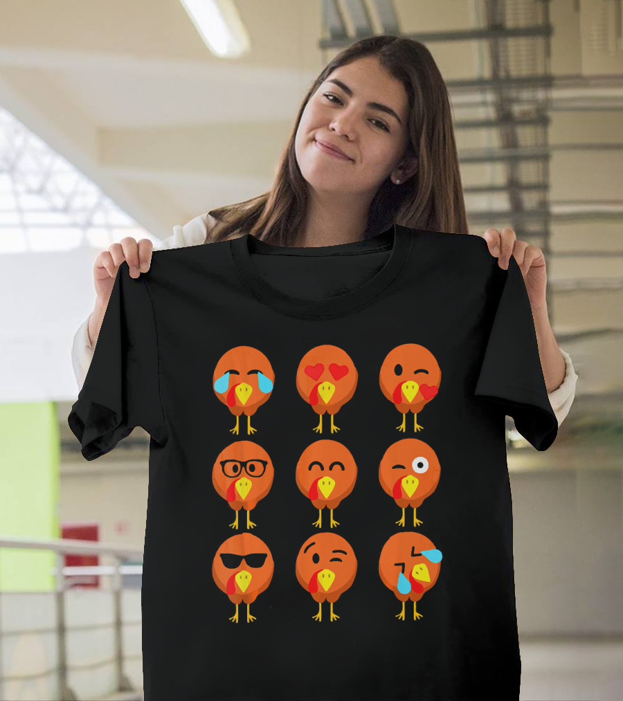 Thanksgiving Turkey Face Emojis with Funny Expressions T-Shirt
