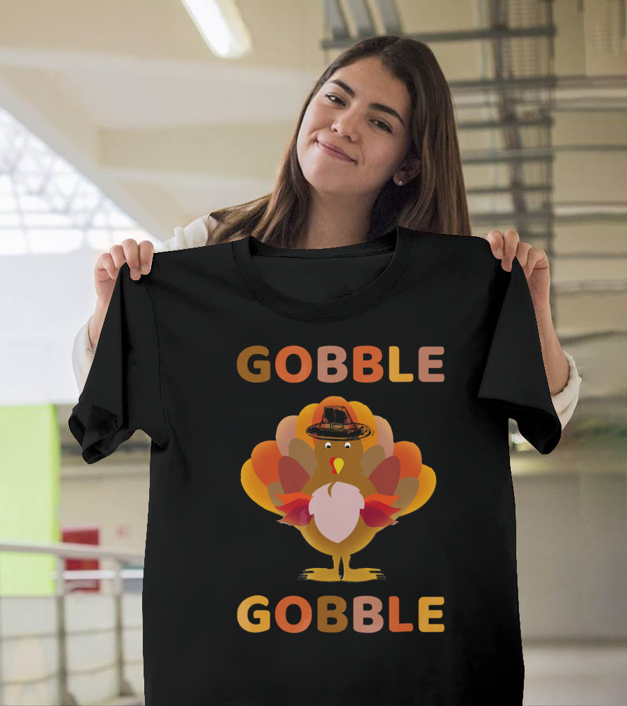 Gobble Gobble Thanksgiving Turkey With Pilgrim Hat T-Shirt