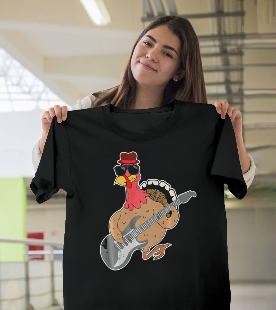 RockStar Turkey With Guitar Funny Thanksgiving T-Shirt