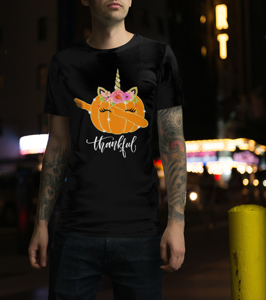 Thankful Dabbing Pumpkin Unicorn With Floral Crown T-Shirt