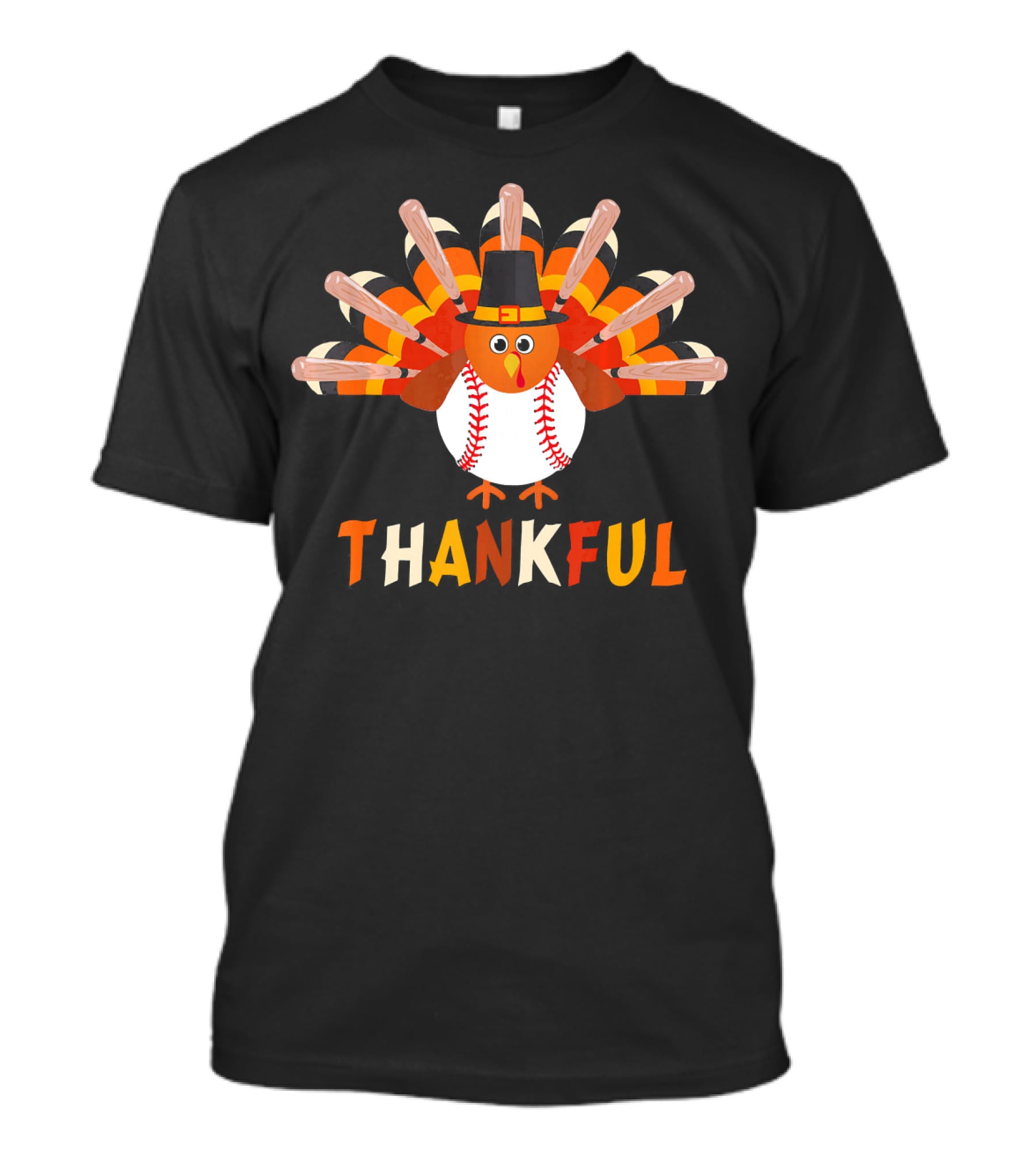 Thankful Turkey Baseball Bats Pilgrim Hat T-Shirt