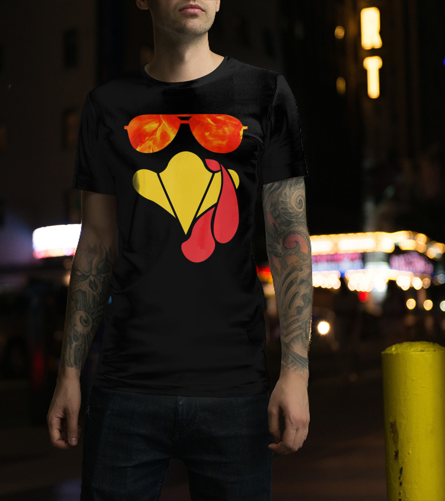 Turkey Face Thanksgiving Sunglasses Fire Flame T-Shirt