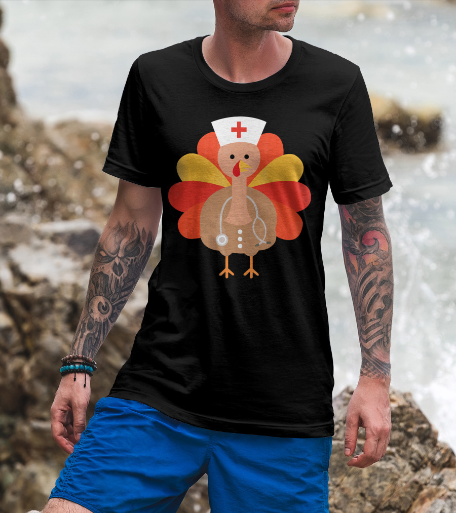 Thanksgiving Nurse Turkey With Stethoscope Cool T-Shirt