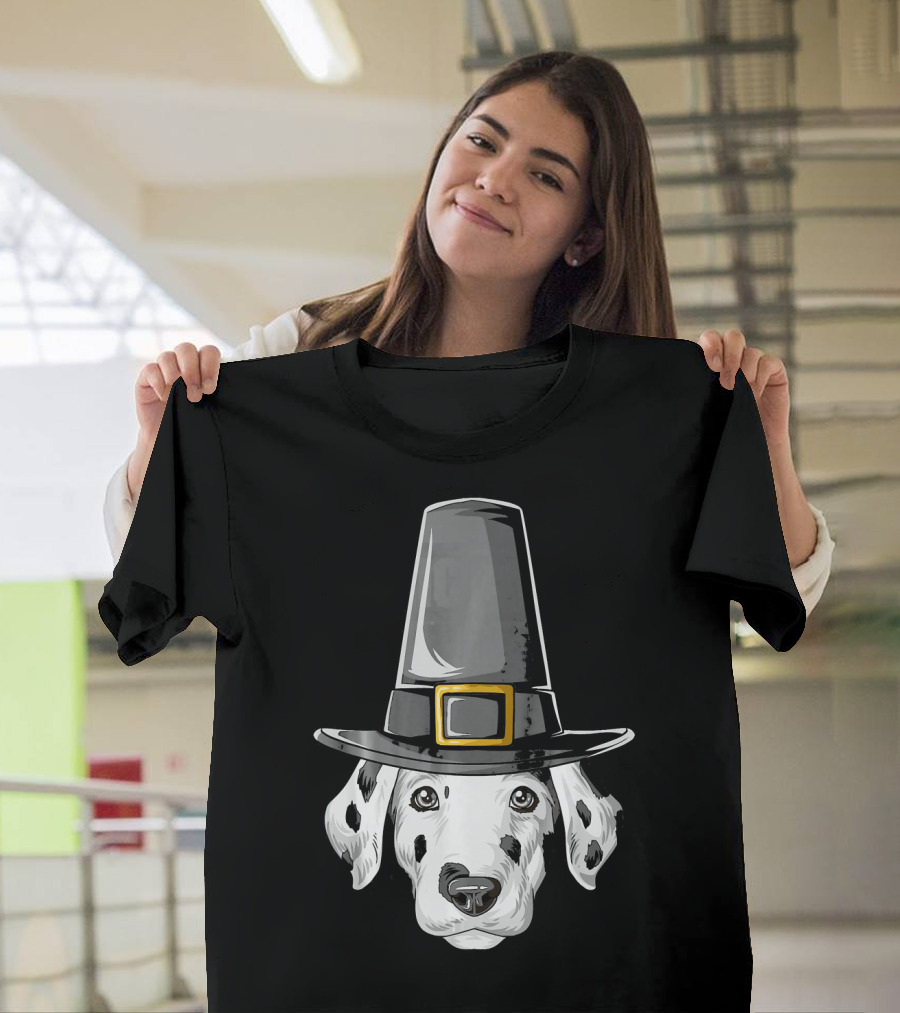 Dalmatian Dog In Pilgrim Hat Thanksgiving T-Shirt