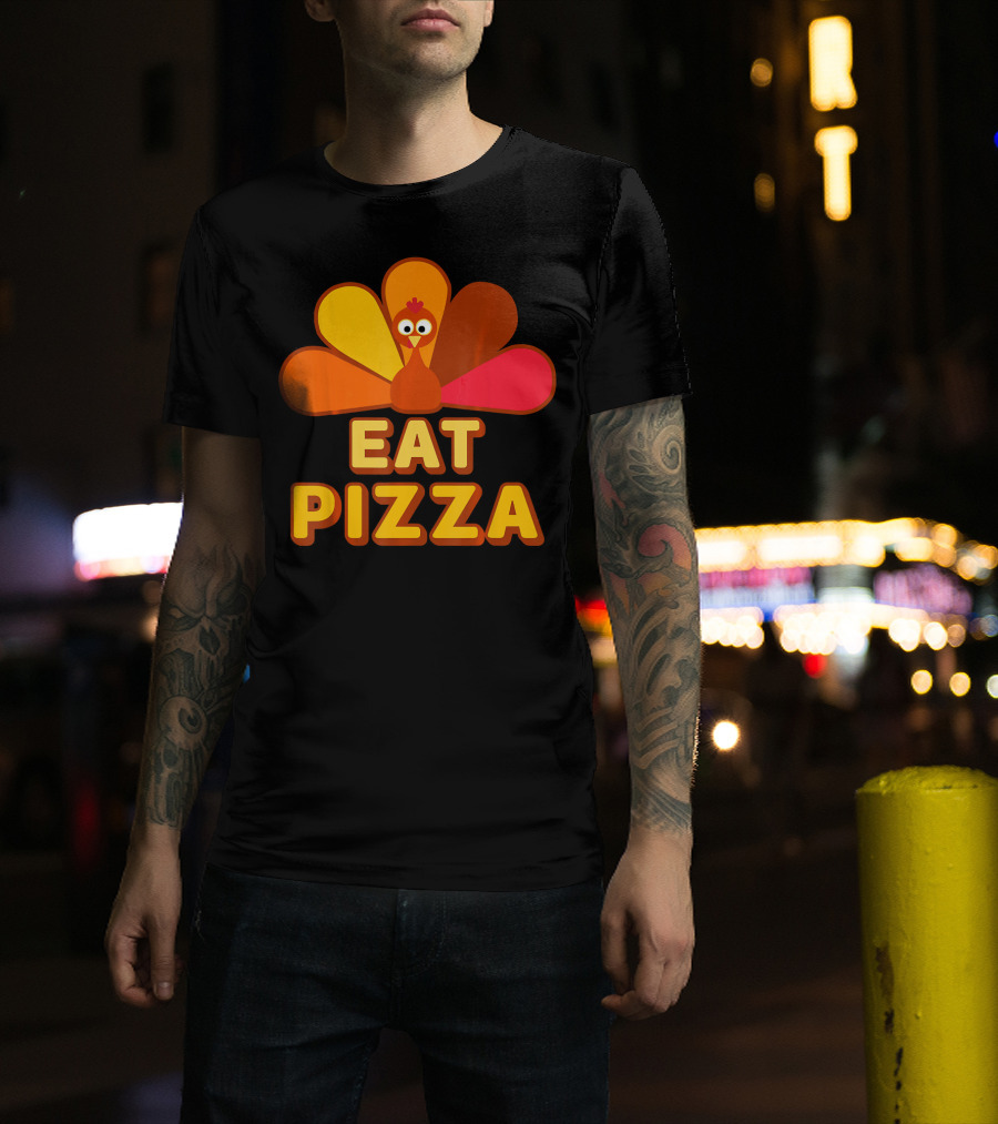 Funny Turkey Eat Pizza Thanksgiving Humor T-Shirt
