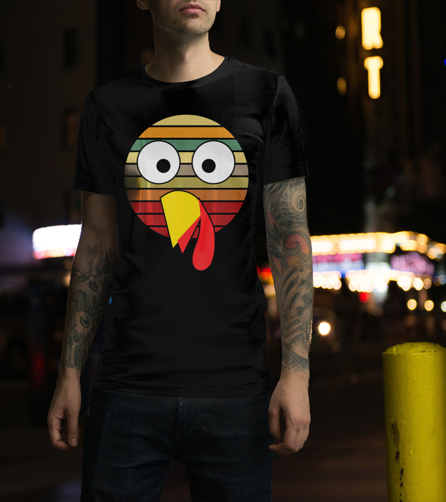 Retro Striped Turkey Face Thanksgiving Halloween Costume T-Shirt
