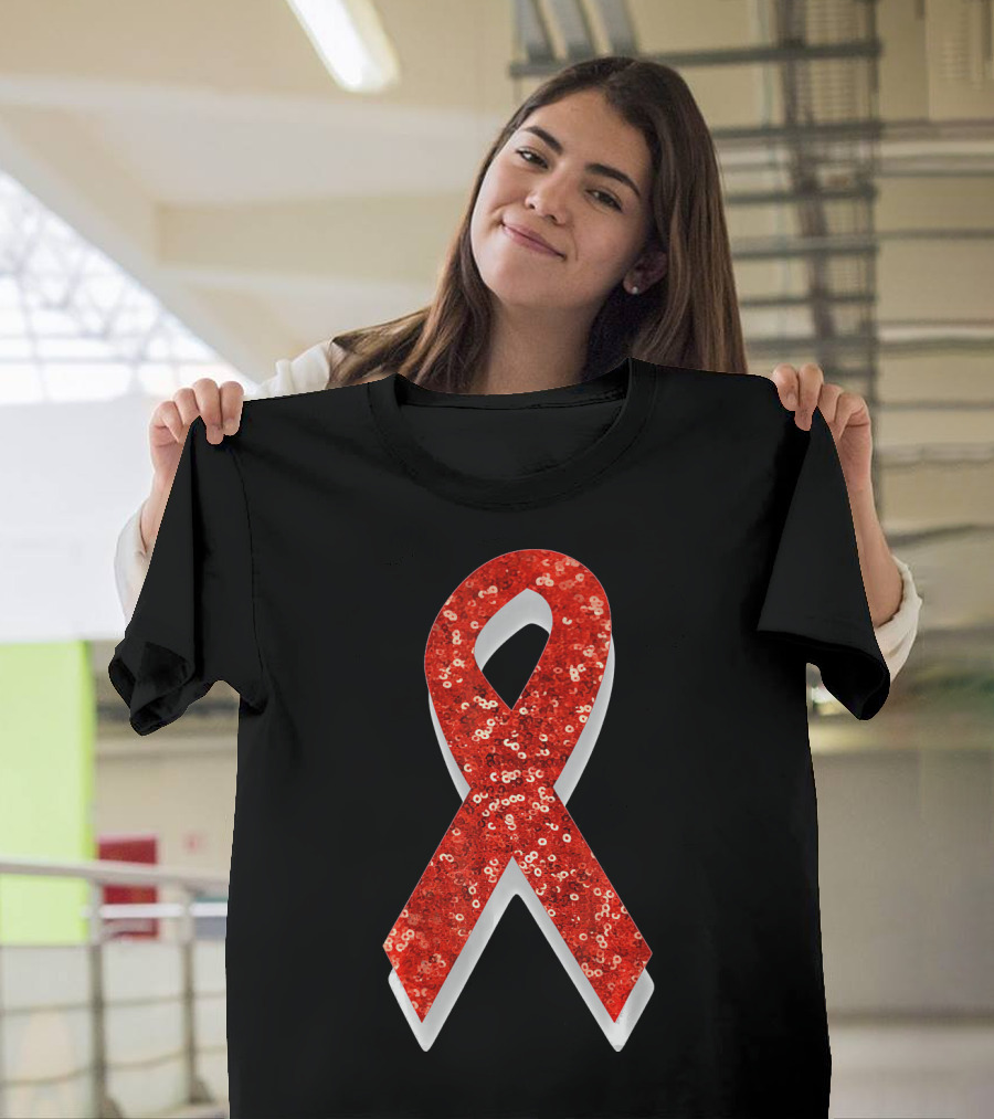 AIDS Awareness Red Ribbon Sequin T-Shirt