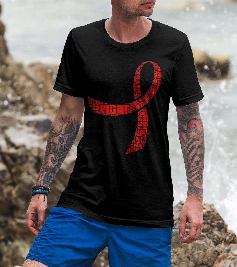 FIGHT Red Ribbon HIV AIDS Awareness T-Shirt