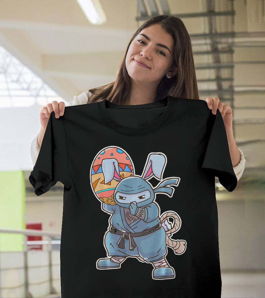 Easter Bunny Ninja Egg Master in Blue Robe with Colorful Egg T-Shirt