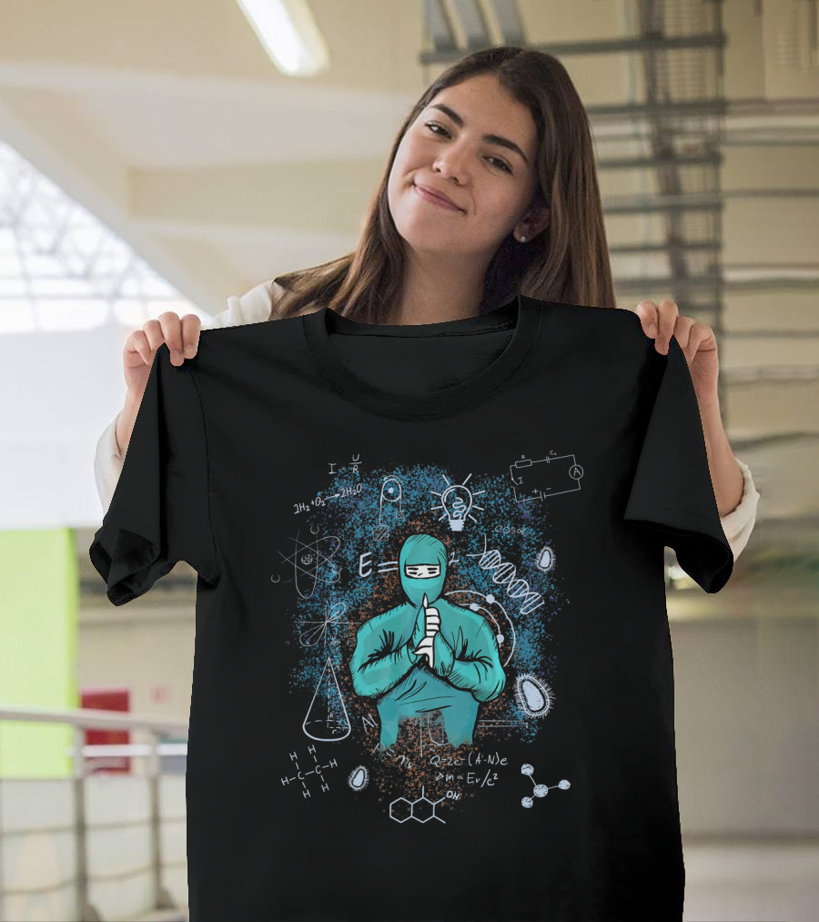 Science Ninja Surrounded By Chemistry And Physics Formulas T-Shirt
