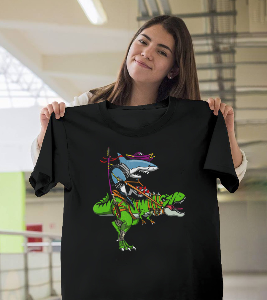 Shark Ninja Samurai On T-Rex Dinosaur Adventure T-Shirt