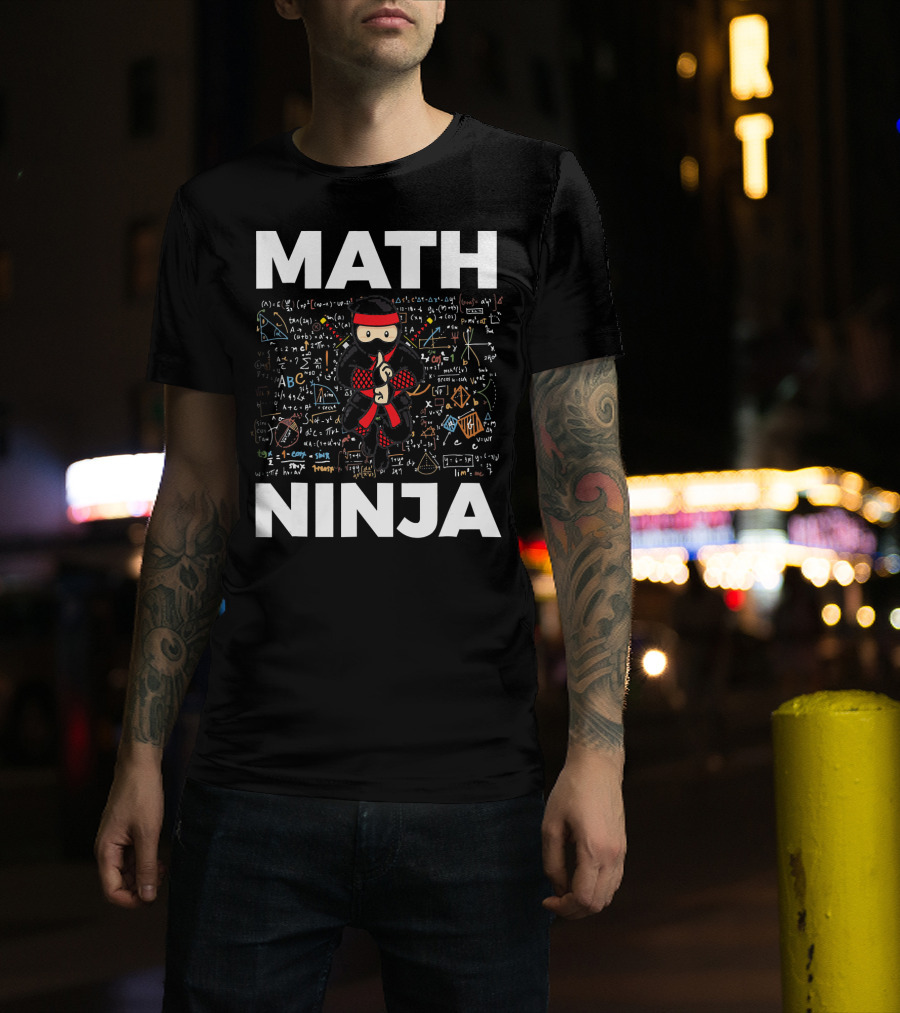 Math Ninja Funny Mathematics Equations And Symbols Background T-Shirt