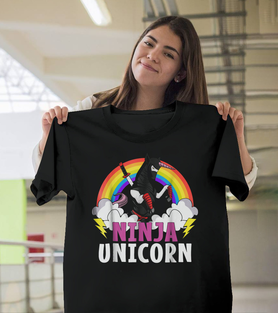 Ninja Unicorn Rainbow Karate Martial Arts T-Shirt