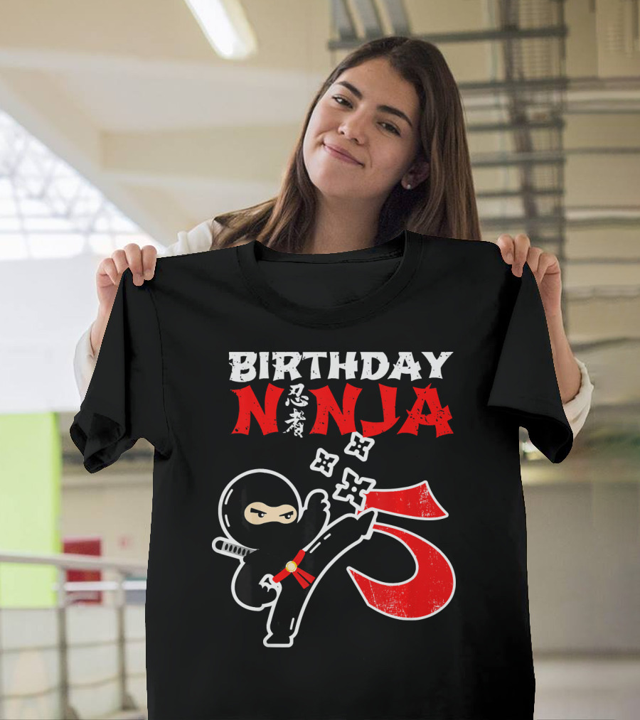 Birthday Ninja Kicking 5th T-Shirt