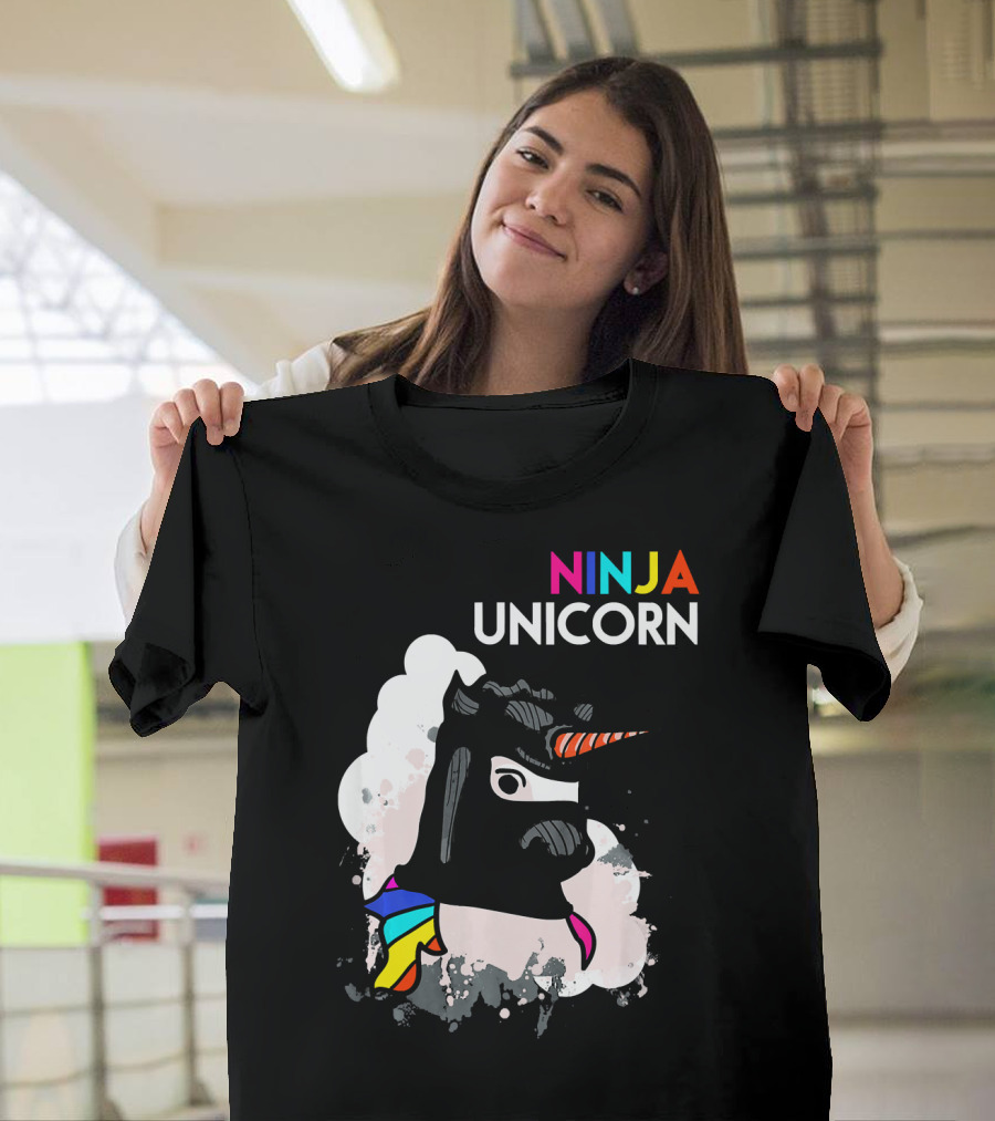 Ninja Unicorn Funny Cool Martial Arts Rainbow Scarf T-Shirt
