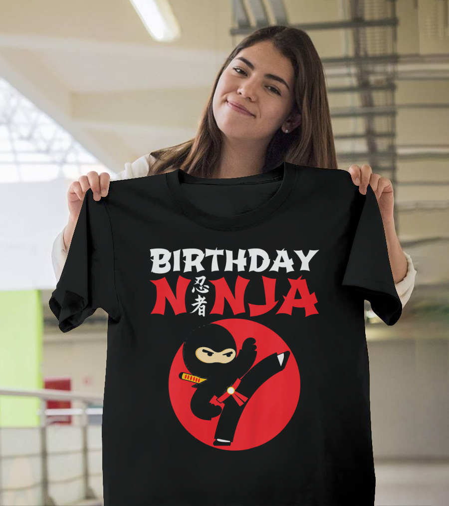 Birthday Ninja Kicking Action Kids Party T-Shirt