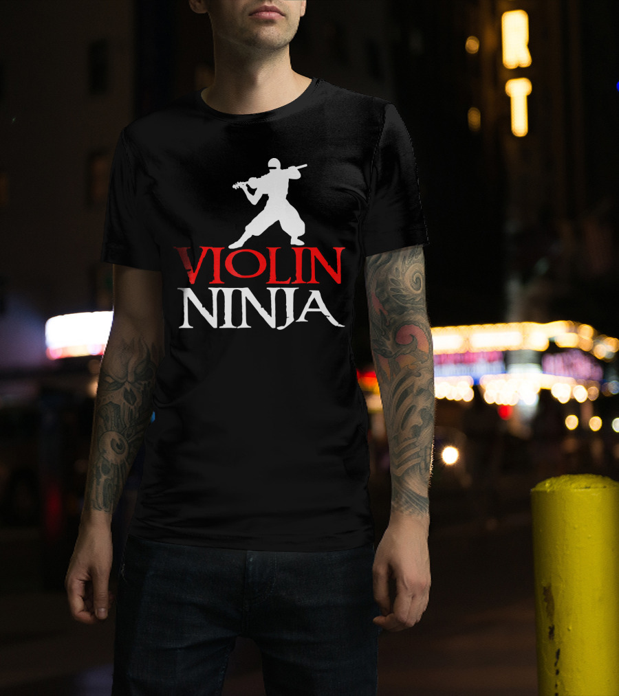Violin Ninja Violinist Fiddle Martial Arts Fusion T-Shirt