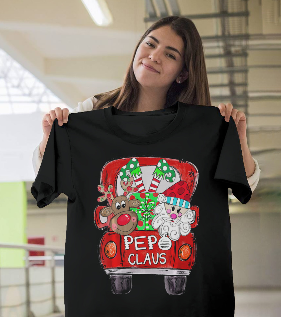 Pepo Claus Reindeer And Santa In Christmas Gift Back Truck T-Shirt
