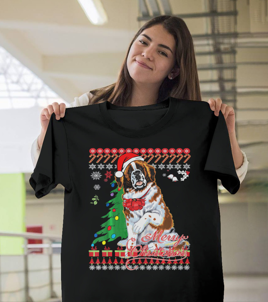 Merry Christmas Saint Bernard Dog Ugly Christmas T-Shirt
