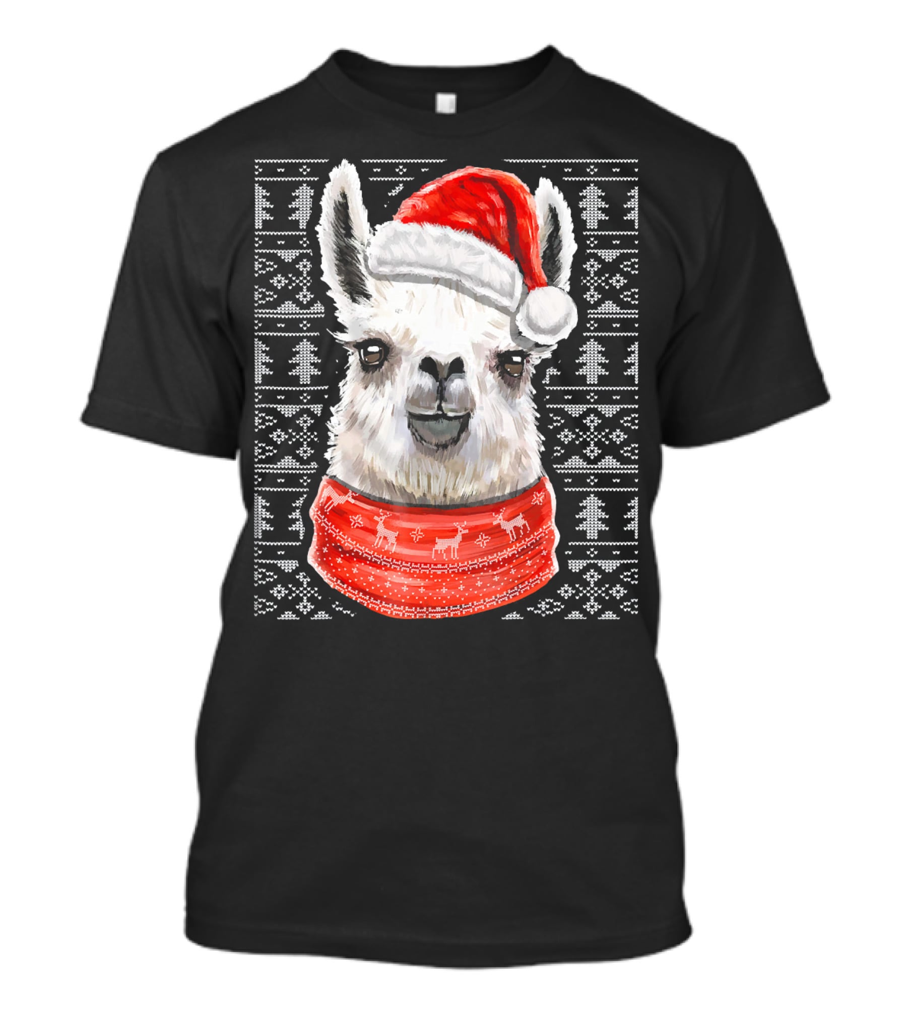 Ugly Christmas Llama Sweater With Santa Hat Festive T-Shirt