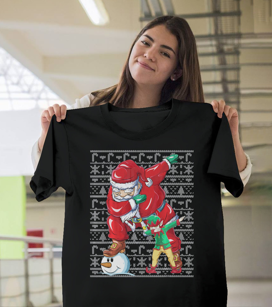 Christmas Dabbing Santa Elf with Snowman Head T-Shirt