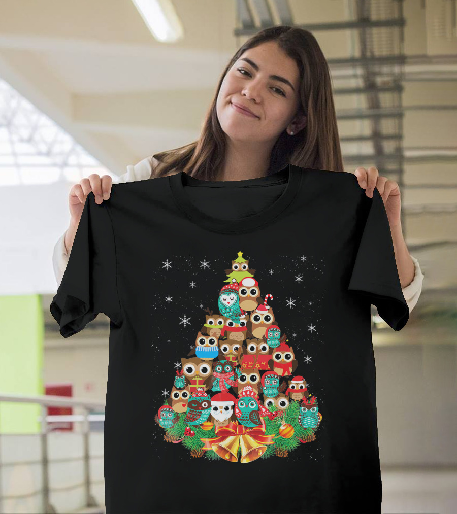 Owl Holiday Festive Tree Bells Ornaments Christmas T-Shirt