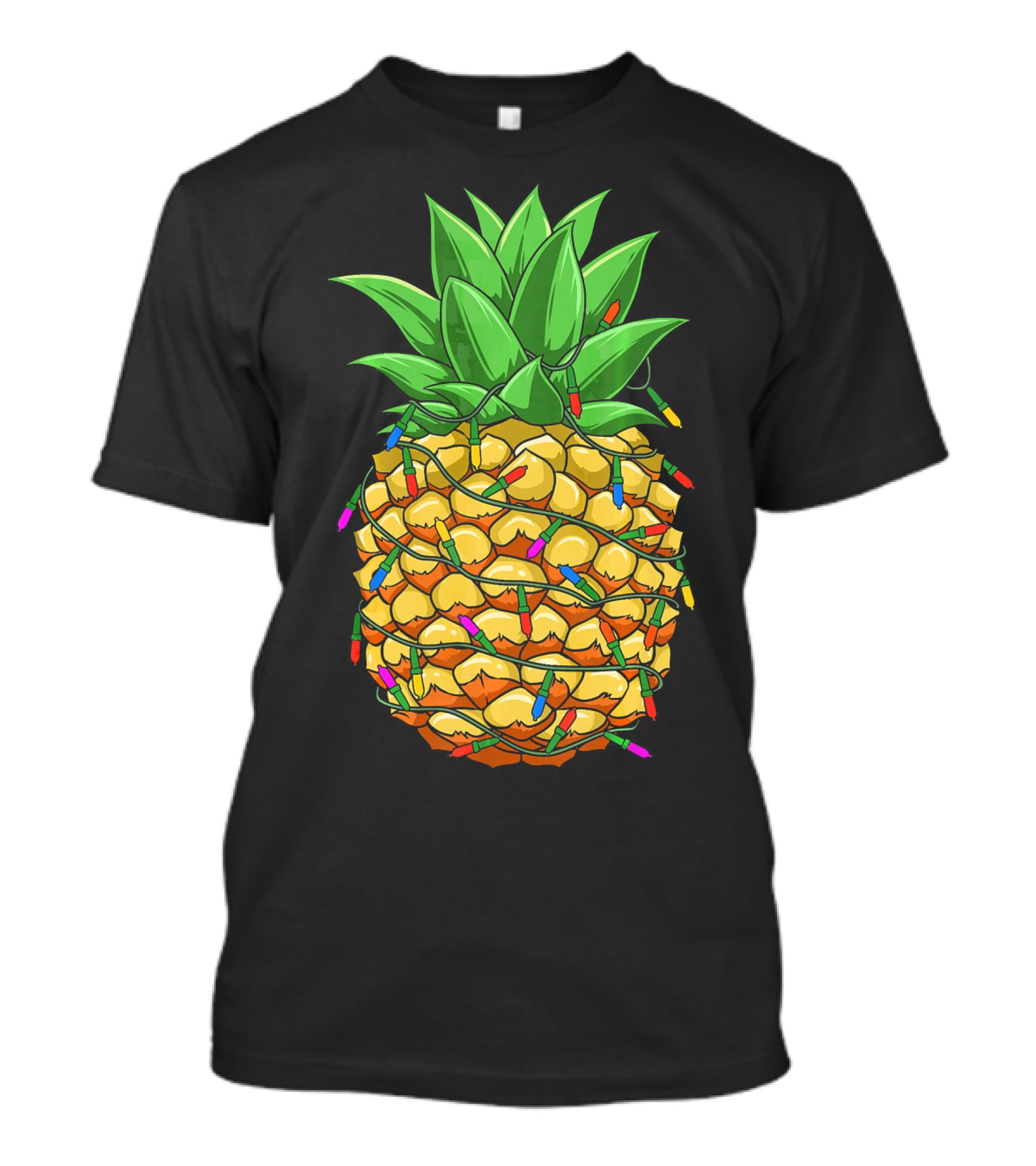 Pineapple Wrapped With Christmas String Lights Mele Hawaiian Holiday Fun T-Shirt