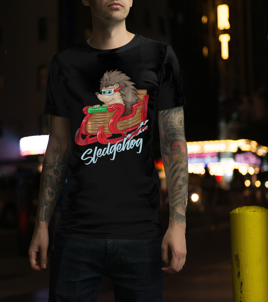 Sledgehog Funny Hedgehog Sleigh Pet Christmas T-Shirt