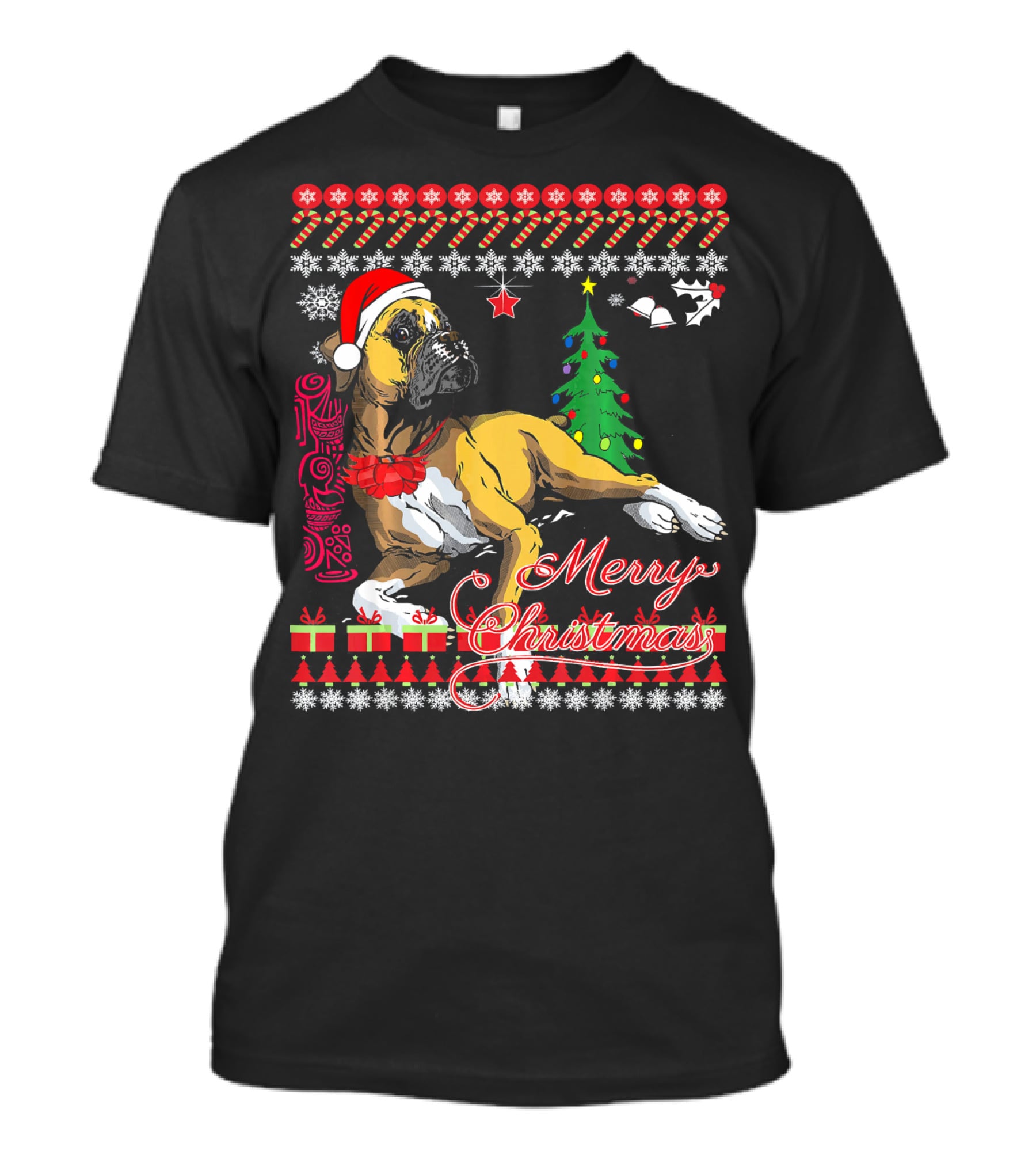Merry Christmas Boxer Dogs Ugly Sweater Holiday T-Shirt