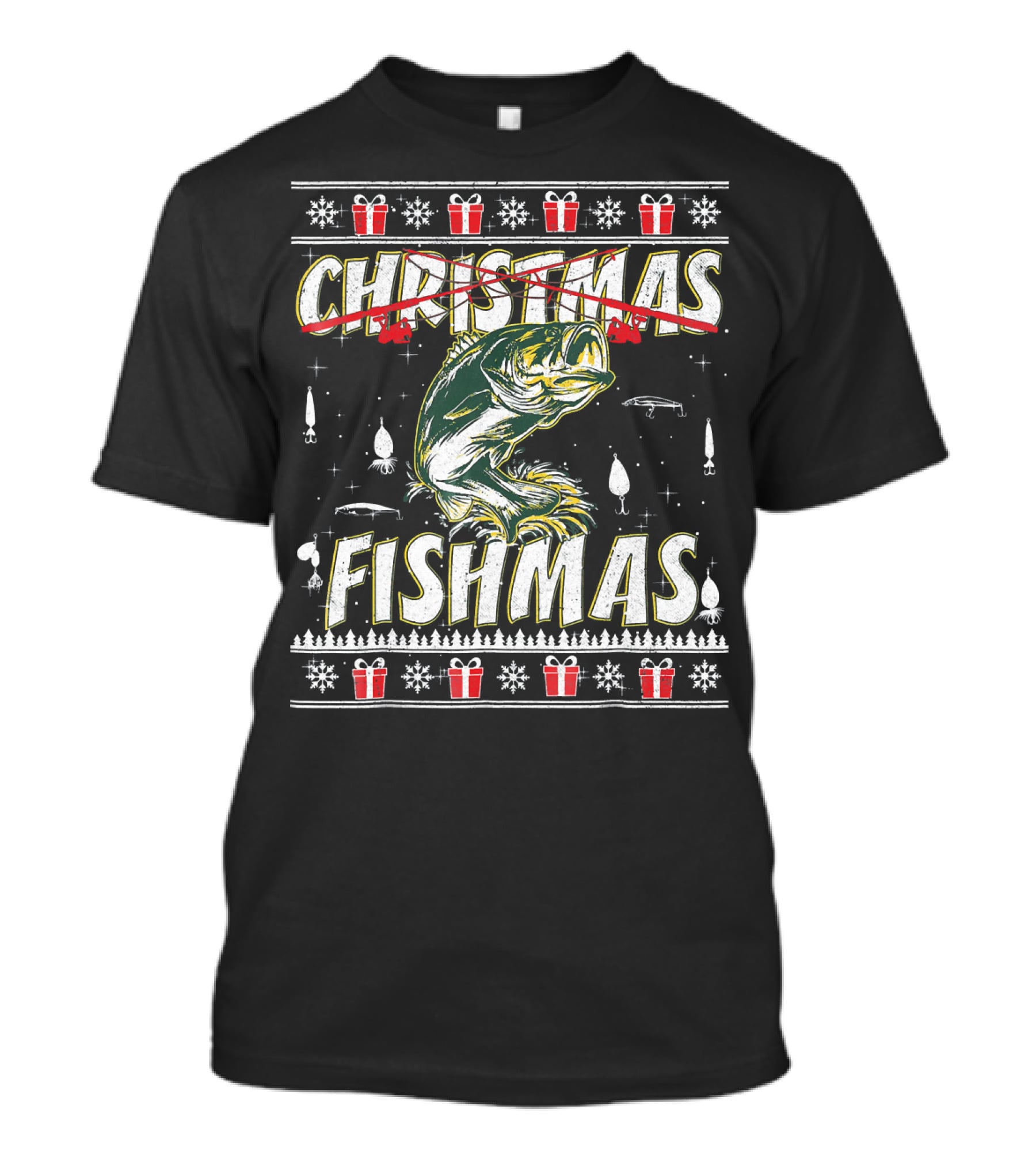 Christmas Fishmas Funny Fishing Presents Snowflakes T-Shirt